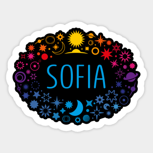 Sofia name surrounded by space Sticker